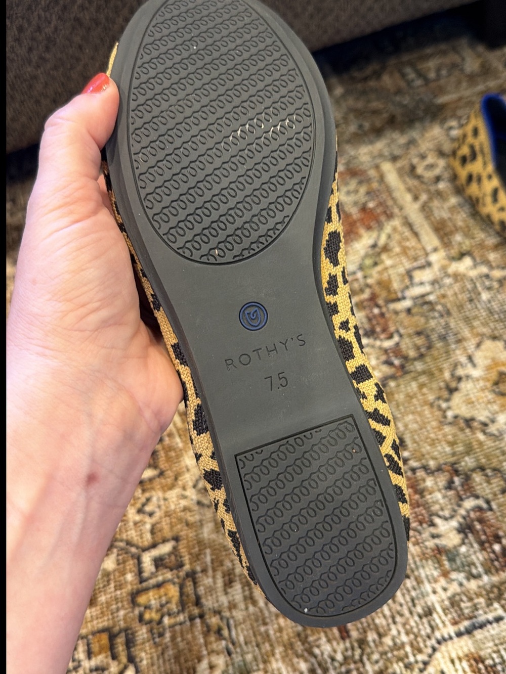 Rothy's size 7.5 Leopard-Print Ballet Flat in Tan and Black with Blue Trim - Picture 2 of 2
